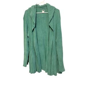 Barefoot Dreams CozyChic Ultra Lite Hooded Cardigan Sweater Green Ribbed 2X